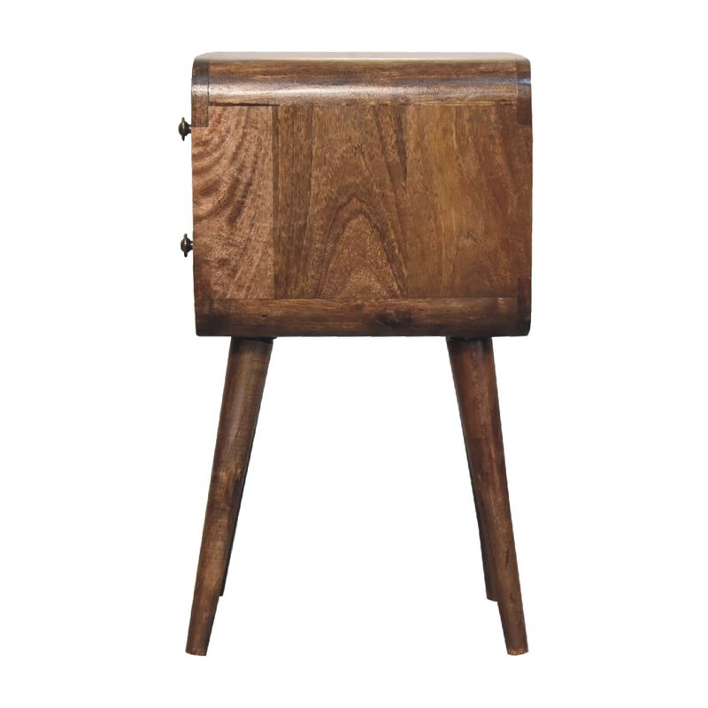 Mini Curved Grey Washed Solid Wood2 Drawer NightStand