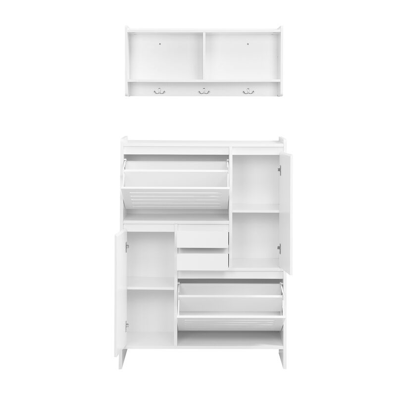 Merax 2 Pieces Shoe Cabinet with 2 Flip Drawers and Wall Cabinet
