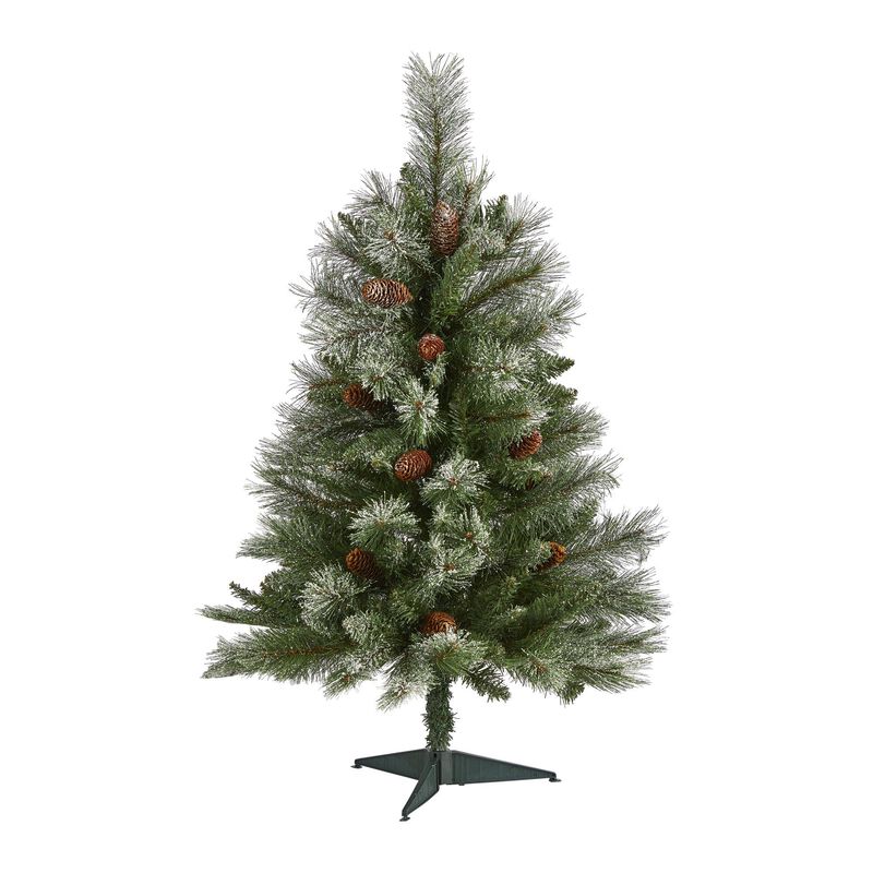 Nearly Natural Snowed French Alps Mountain Pine Artificial Christmas Tree with Bendable Branches and Pine Cones