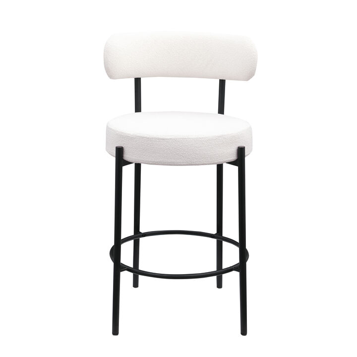 Modern Kitchen Counter Height Bar Stools with Bouclé Fabric Curved Back