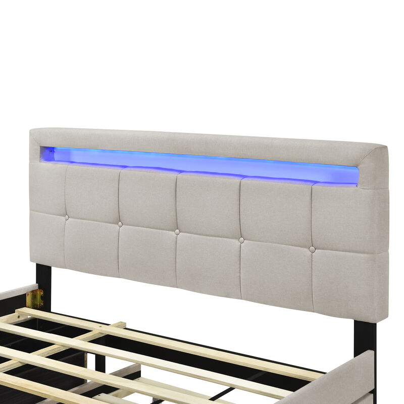 Merax Upholstered Platform Bed with LED Frame