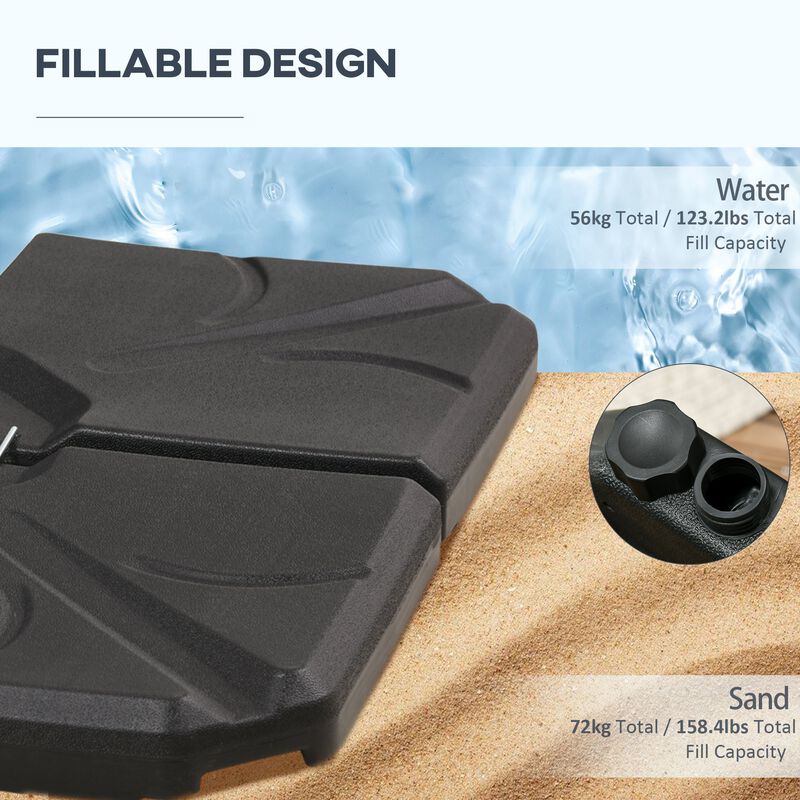 Black Umbrella Stabilizer: 4-Piece Base Set with 123lb Capacity