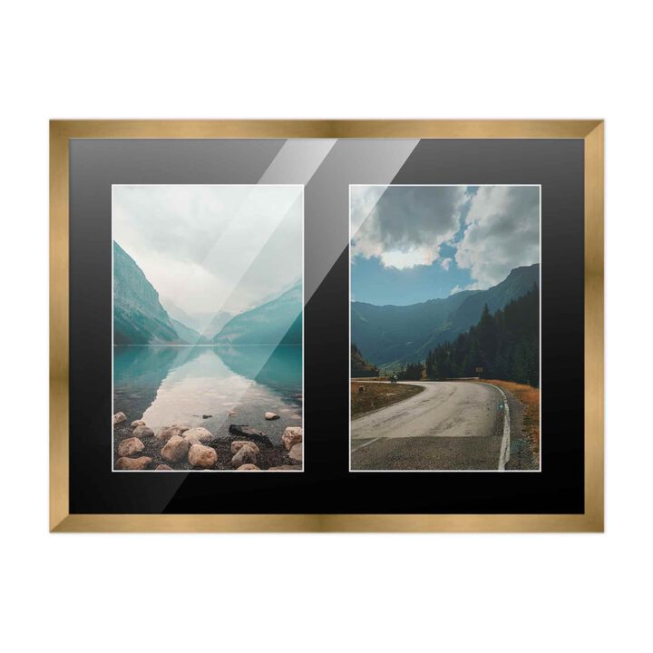 11x14 Wood Collage Frame with Black Mat for 2 5x7 Pictures