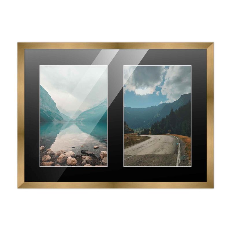 11x14 Wood Collage Frame with Black Mat for 2 5x7 Pictures