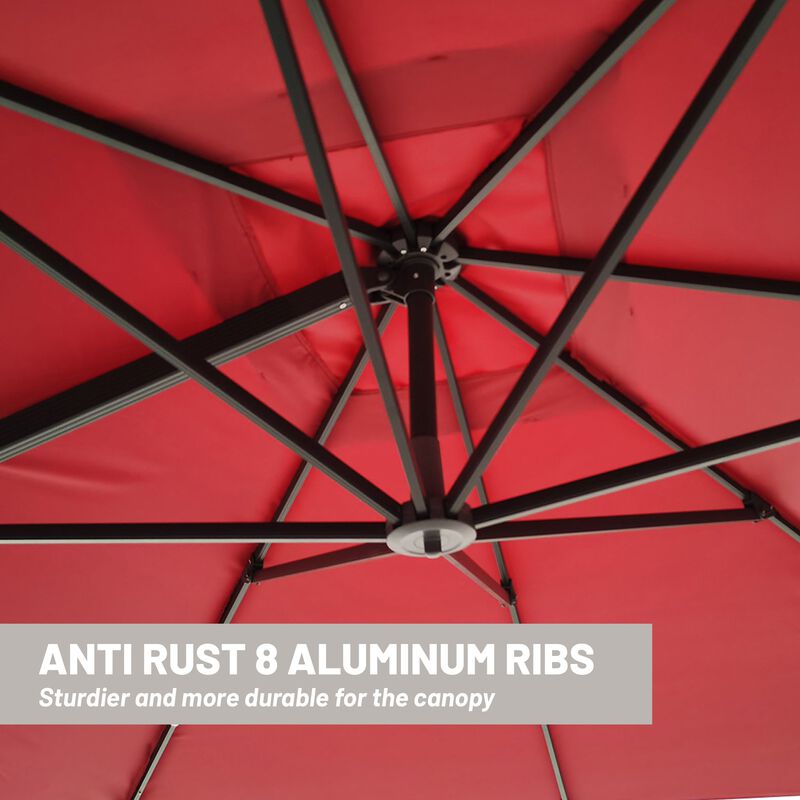 10x10 ft. 360°Rotation Square Outdoor Cantilever Patio Umbrella in Red