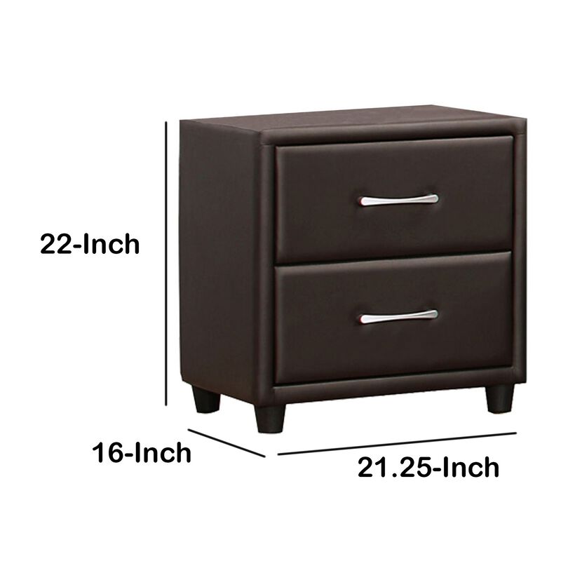 2 Drawer Nightstand In Wood And PVC, Black-Benzara
