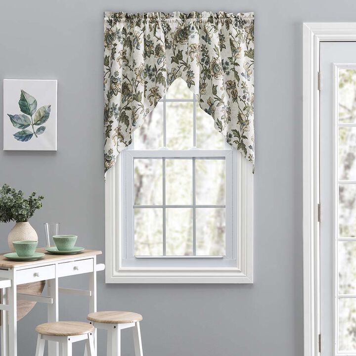 Ellis Curtain Madison Floral Design Printed Natural Ground 1.5" Rod Pocket Tailored Swag 56" x 36"