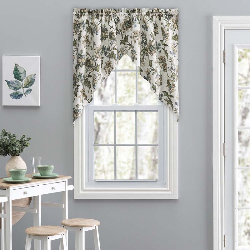 Ellis Curtain Madison Floral Design Printed Natural Ground 1.5" Rod Pocket Tailored Swag 56" x 36"