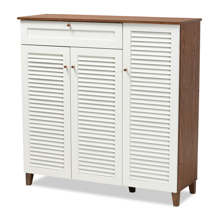 Baxton Studio Coolidge Modern Oak Brown Finished Wood 3 Door Shoe Storage Cabinet With Drawer