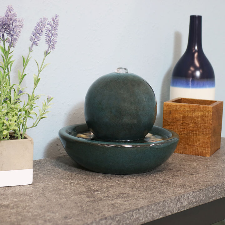 Sunnydaze Ceramic Indoor Water Fountain with Orb - 7 in