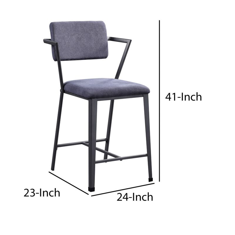 Fabric Upholstered Metal Counter Height Chair, Set of 2,Gray and Black-Benzara
