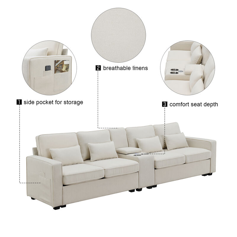 Merax Upholstered Sectional Sofa with Console