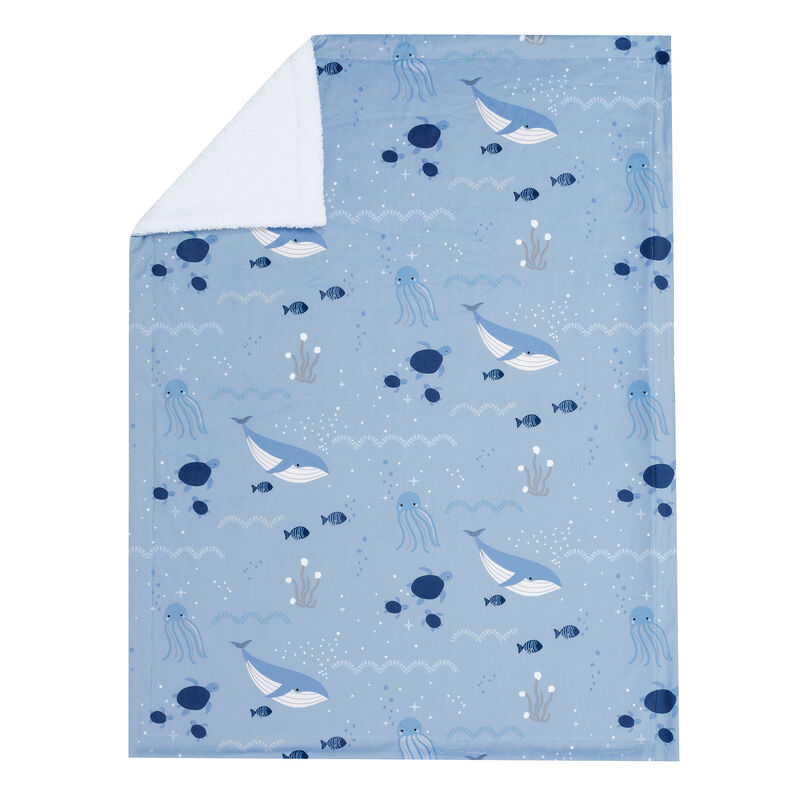 Lambs & Ivy Bubbles & Squirt Blue Ocean/Aquatic Whale Soft Fleece Baby Blanket