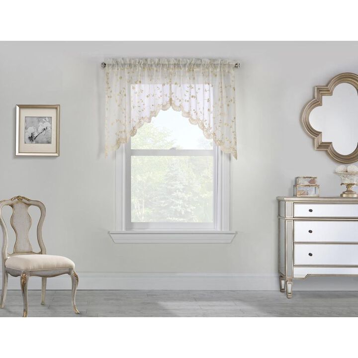 Commonwealth Habitat Grandeur Deep Scalloped Embroidery Pole Top Swag - 80x36" - Cream
