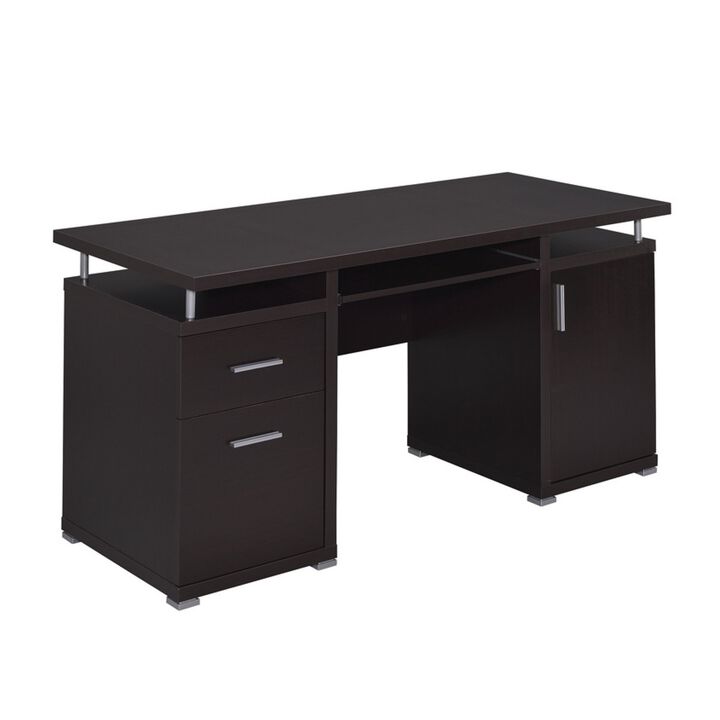 Luxurious Computer Desk with 2 Drawers and  Cabinet, Brown-Benzara