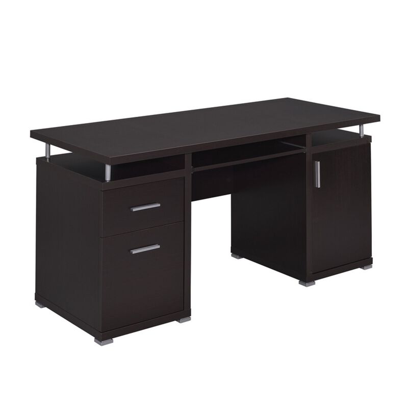 Luxurious Computer Desk with 2 Drawers and  Cabinet, Brown-Benzara
