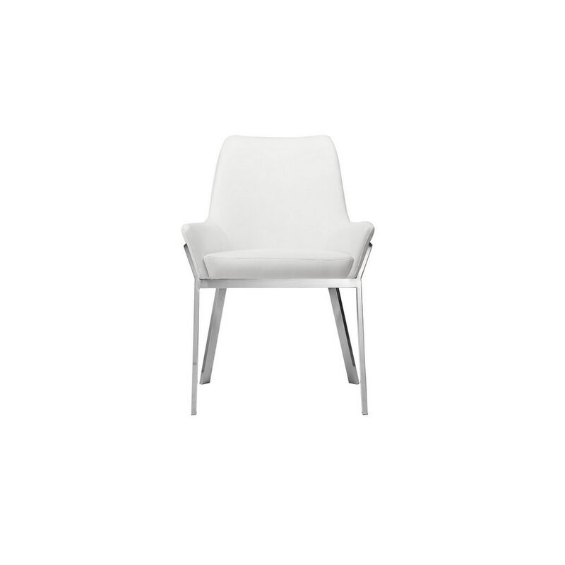 Fuma 23 Inch Set of 2 Dining Chairs, Foam Fill, White Faux Leather, Silver - Benzara