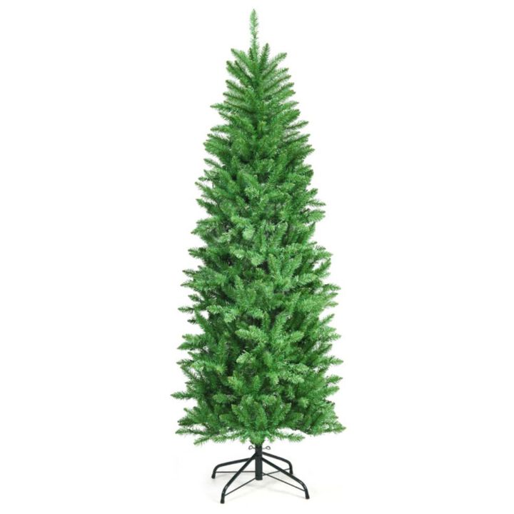 Hivvago 5/6/7 Feet PVC Hinged Pre-lit Artificial Fir Pencil Christmas Tree with 150 Lights