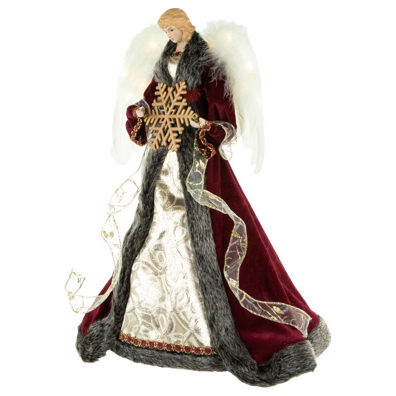 18" Lighted Red and Gold Angel in a Dress Christmas Tree Topper - Warm White Lights