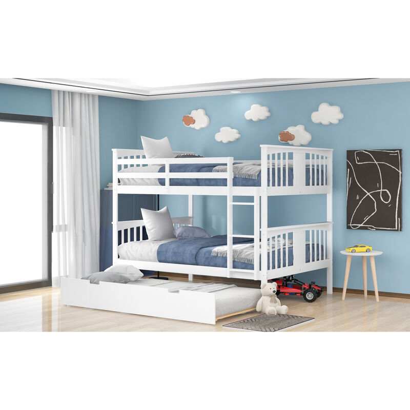 Full Over Full Bunk Bed With Twin Size Trundle And Ladder