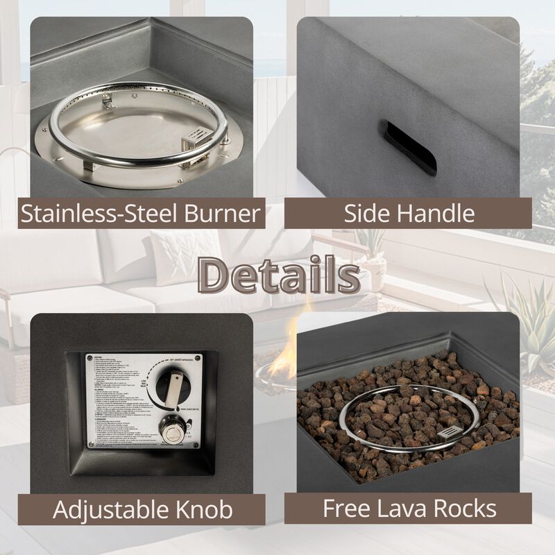 Mondawe 35" Fiberglas Fire Pit Table,50K BTU Outdoor Propane E-Ignition Waterproof Fire Table