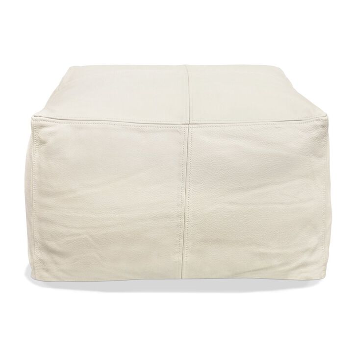 Mid-Century Java Leather Pouf in Ivory