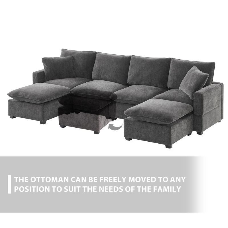 Merax Modern Modular Chenille Sectional Sofa with Pillows