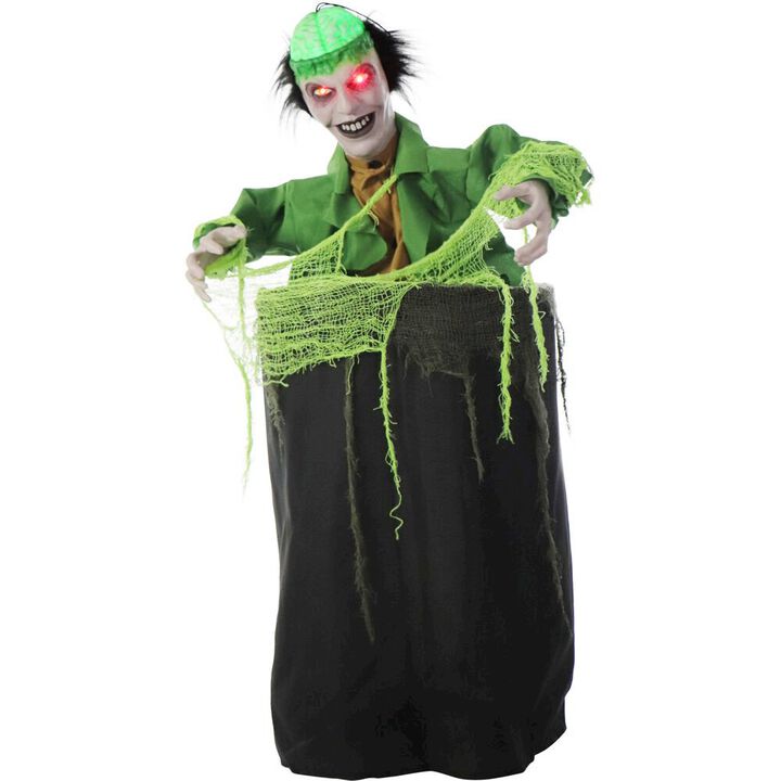 Haunted Hill Farm Animated Zombie Ghoul in Wooden Barrel