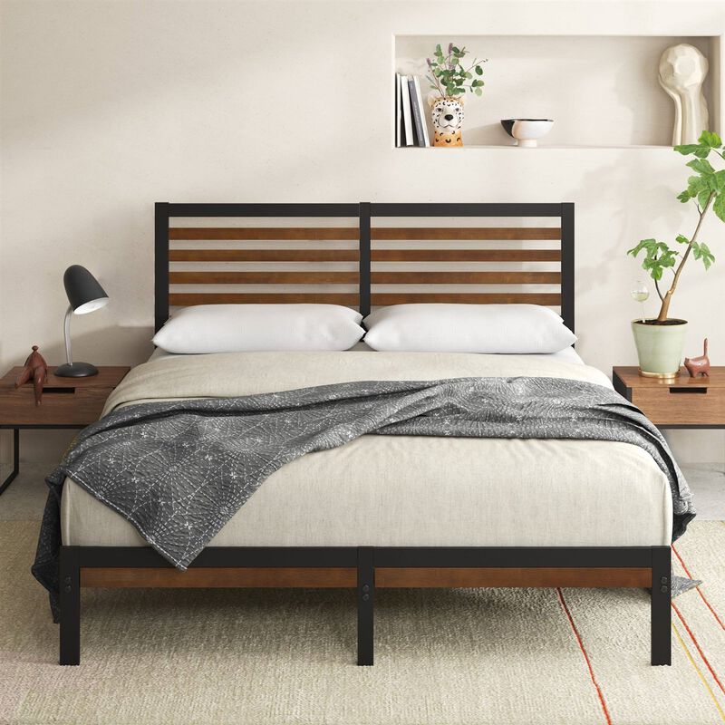 Hivvago King Size Eco Friendly Bamboo Metal Platform Bed Frame