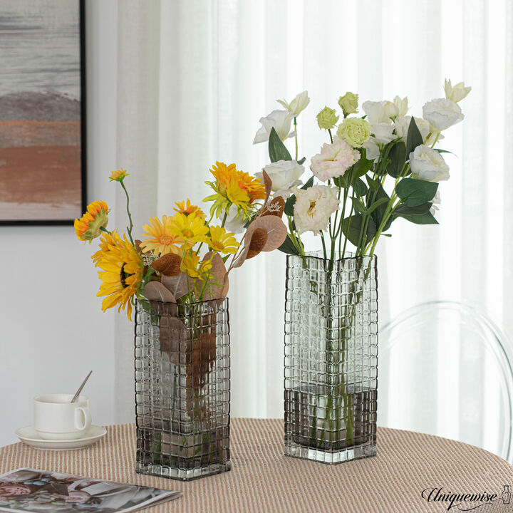 Set of 2 Square Frosted Clear Glass Vase