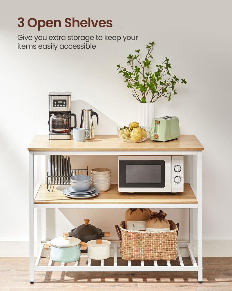 Kitchen Island with 3 Shelves and Large Worktop
