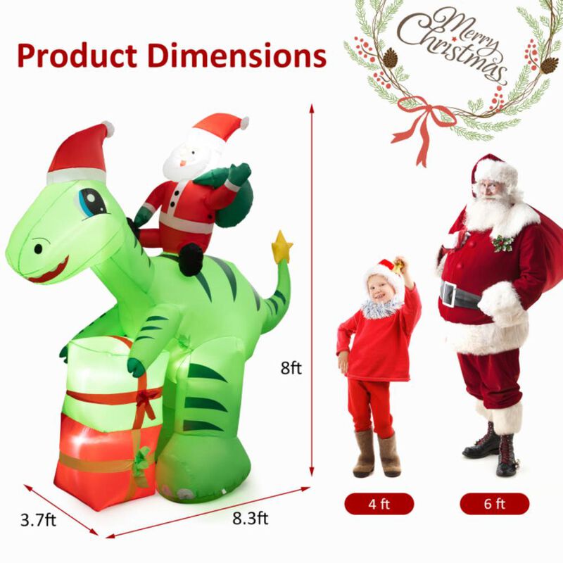 Hivvago 8 Feet Lighted Christmas Inflatable Santa Claus Dinosaur Decoration with Gift Boxes