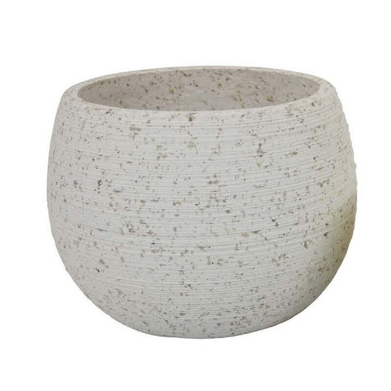 Line 10 Inch Planter Set of 2, Round Shaped Resin Body, Textured White - Benzara