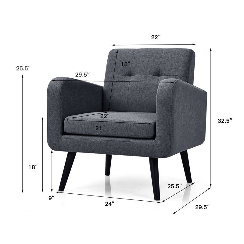 Costway 2PCS Accent Armchair Single Sofa Chair Home Office w/ Wooden Legs Gray