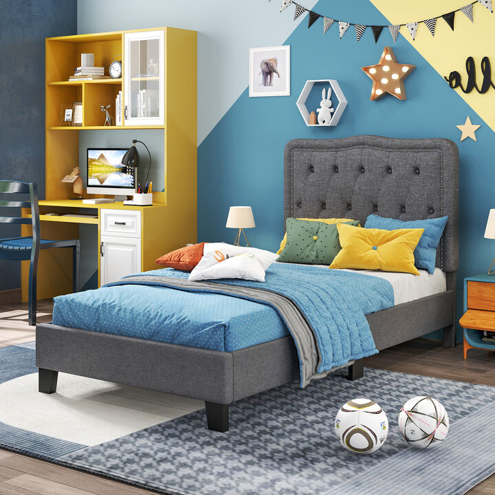Bed Frame with  Tall Button Tufted Headboard