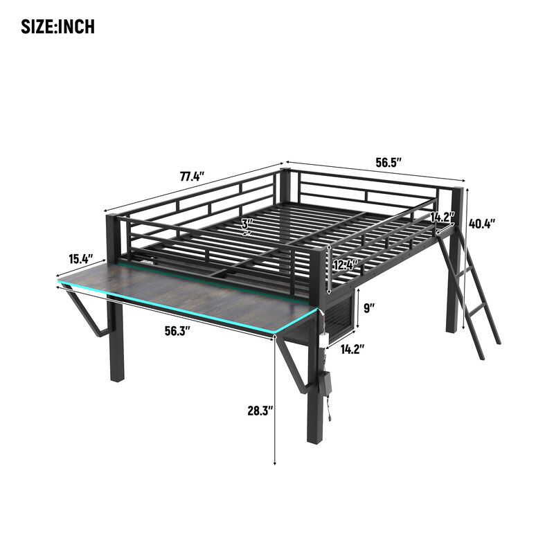 Merax Gaming Mid Loft Bed with Desk