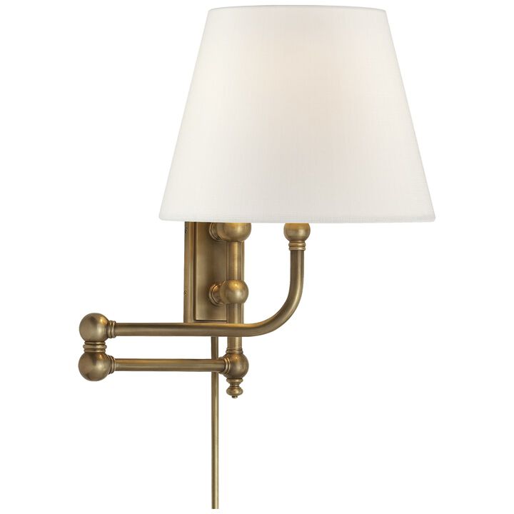 Pimlico Swing Arm in Antique-Burnished Brass with Linen Shade