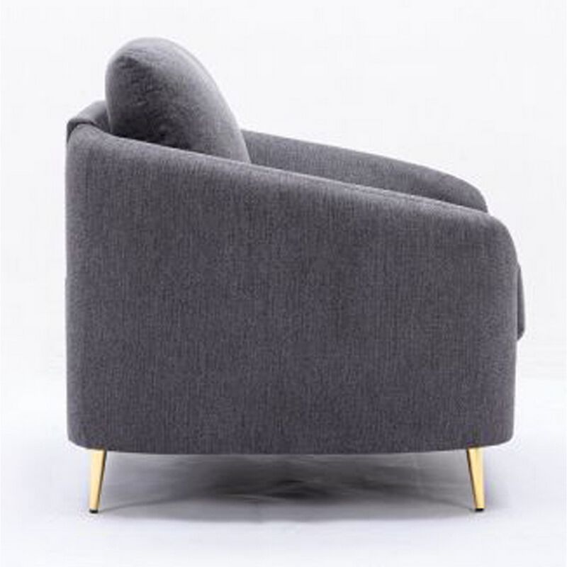 Nial 60 Inch Loveseat, Linen Upholstery, Pine Wood, Smooth Gray, Gold Legs - Benzara