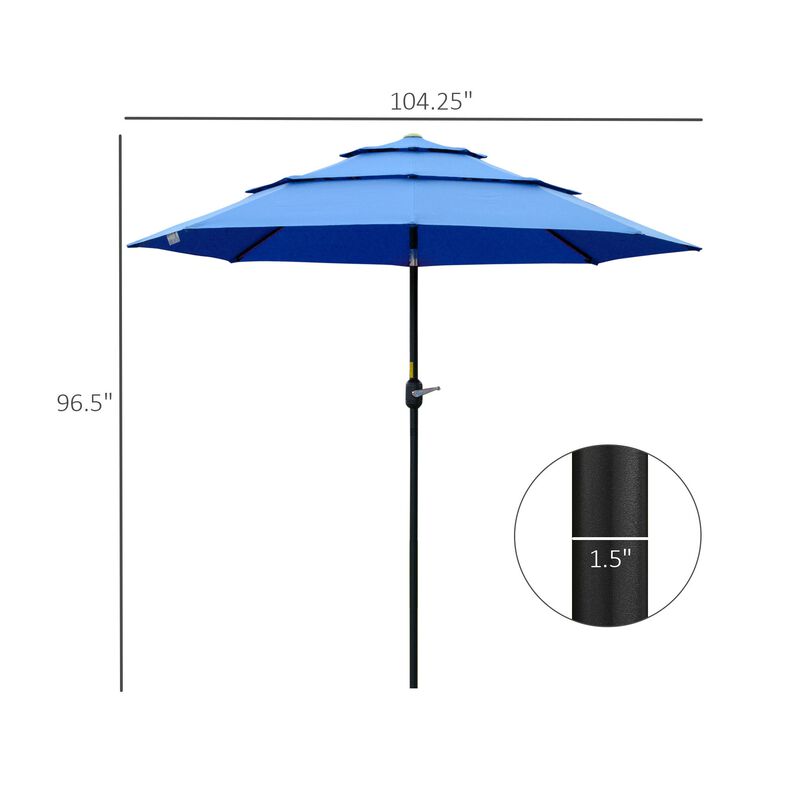 Dark Blue Outdoor Shade: 9' 3-Tier Market Umbrella with Crank