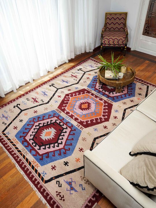 RUGSOTIC CARPETS HAND KNOTTED WOOL & SILK ECO-FRIENDLY ORIENTAL AREA RUGS  - 5'x8', Rectangle Shape, Multicolor Color, Classic Oriental Traditional , Low Pile Handmade Area Rugs (AF0105)
