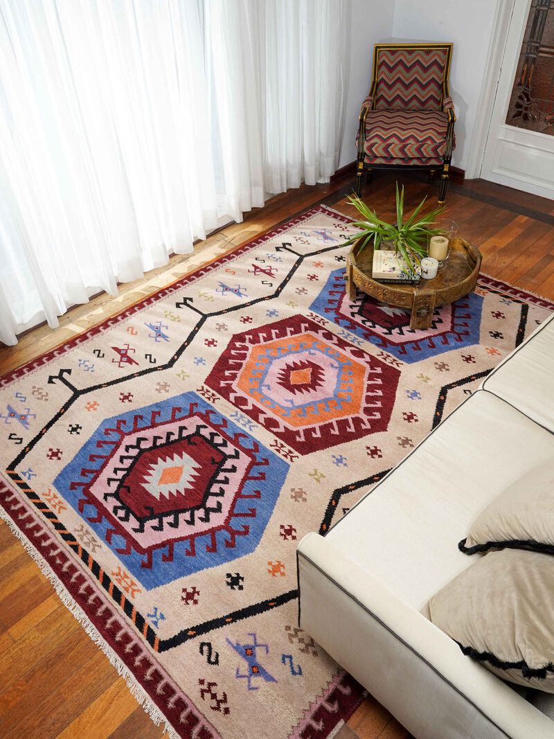 RUGSOTIC CARPETS HAND KNOTTED WOOL & SILK ECO-FRIENDLY ORIENTAL AREA RUGS  - 5'x8', Rectangle Shape, Multicolor Color, Classic Oriental Traditional , Low Pile Handmade Area Rugs (AF0105)