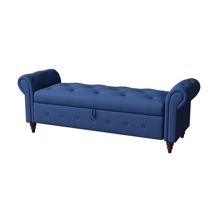 Bed Bench Navy Blue Fabric