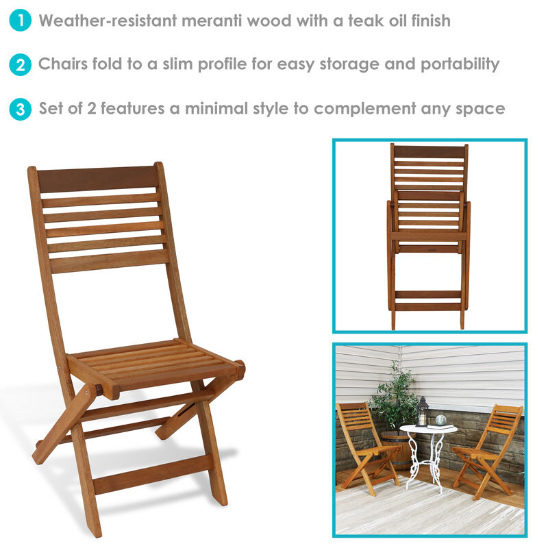 Sunnydaze Meranti Wood Folding Patio Dining Chair - Set of 2