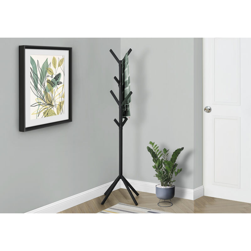 Monarch Specialties I 2057 Coat Rack, Hall Tree, Free Standing, 8 Hooks, Entryway, 70"H, Bedroom, Metal, Black, Contemporary, Modern
