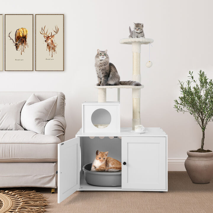 Cat Tree with Litter Box Enclosure with Cat Condo