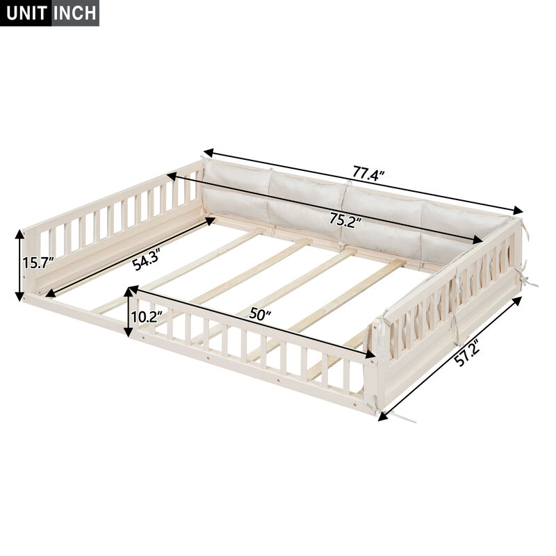 Merax Wood Platform Bed with Guardrail and Pillow