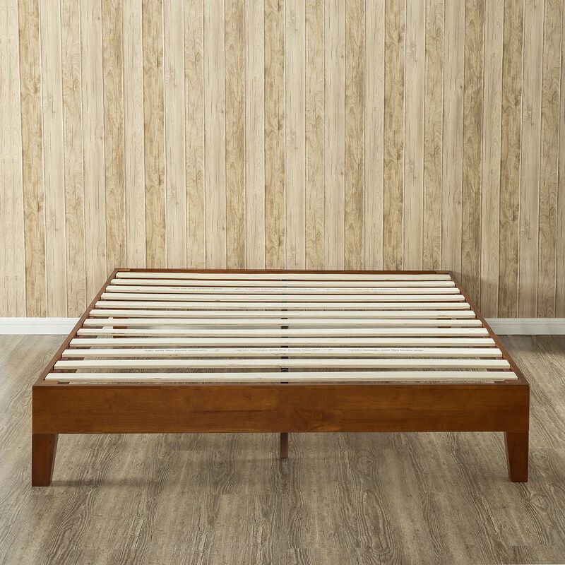 Low Profile Wooden Platform Bed Frame with Slats for Modern Bedrooms