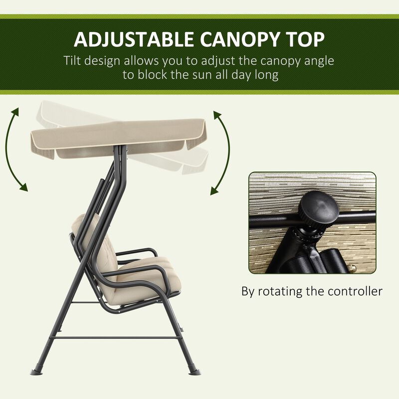 Cream White Porch Swing: 3-Seat Patio Chair with Adjustable Canopy
