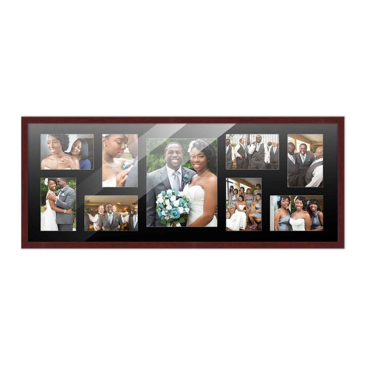 12x32 Wood Collage Frame with a Black Mat for 8x10 & 4x6 Pictures