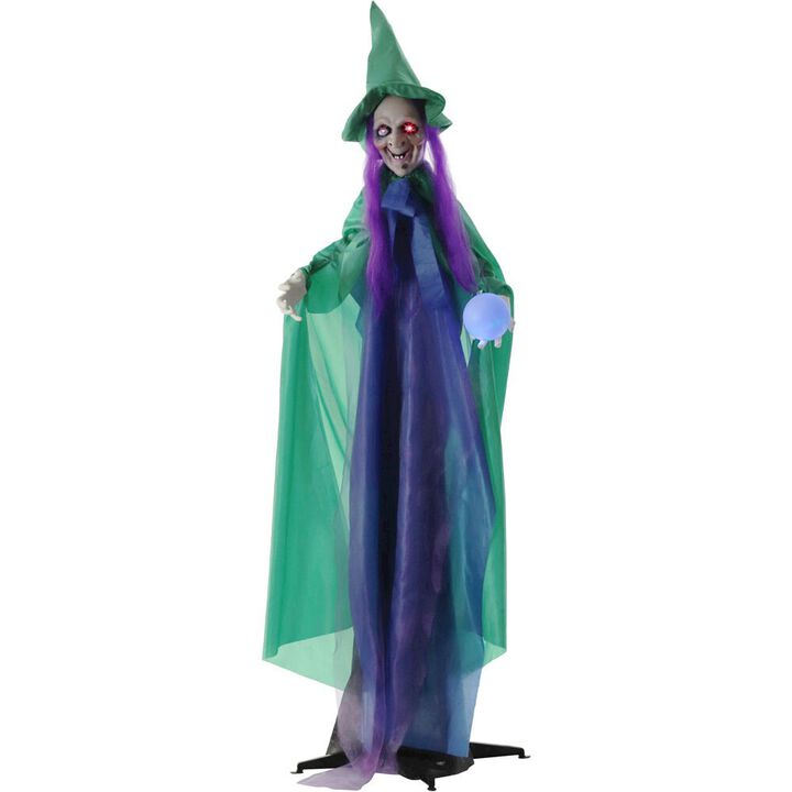 Haunted Hill Farm 6FT Animated Standing Witch with Crystal Ball